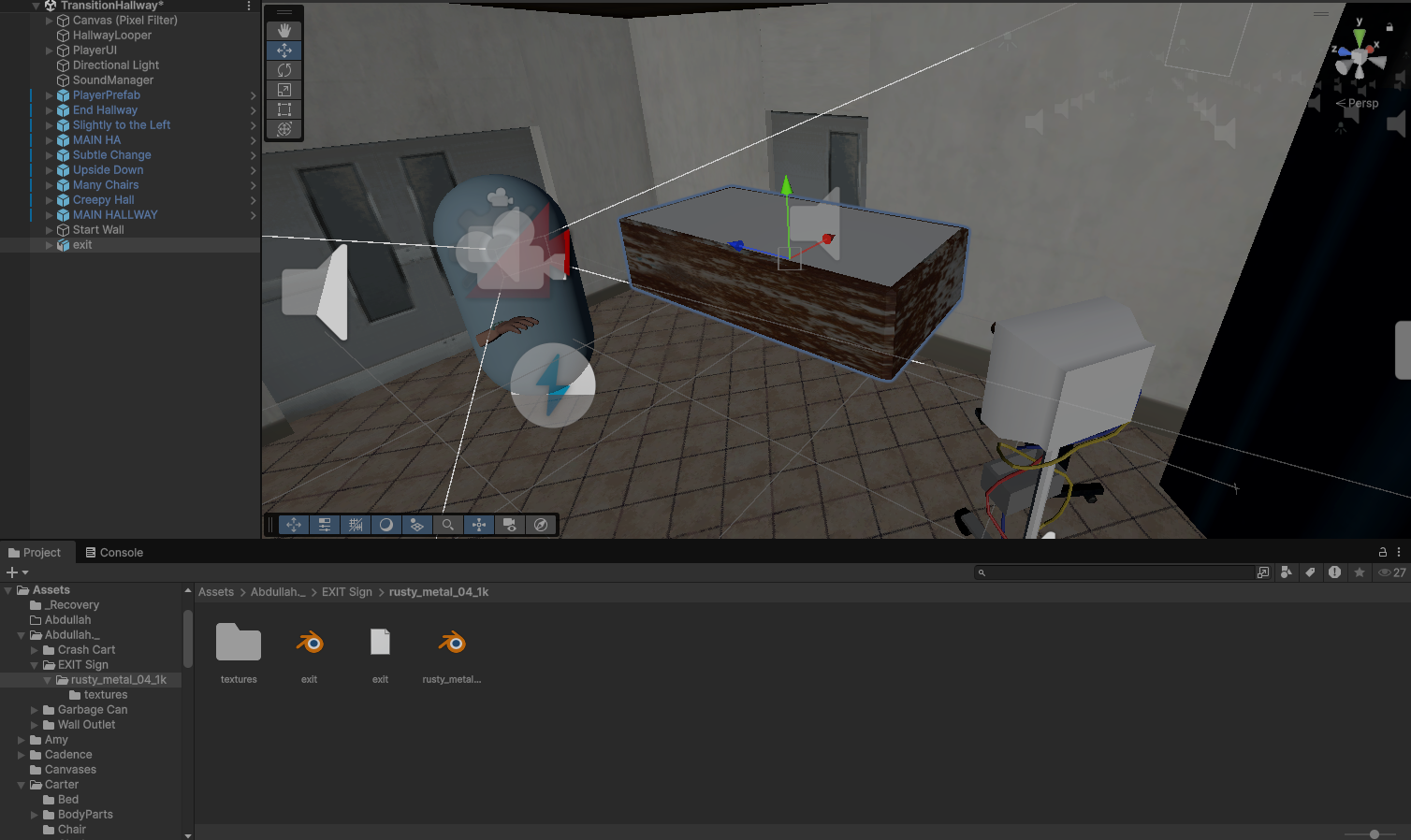 Transition hallway being assembled in Unity