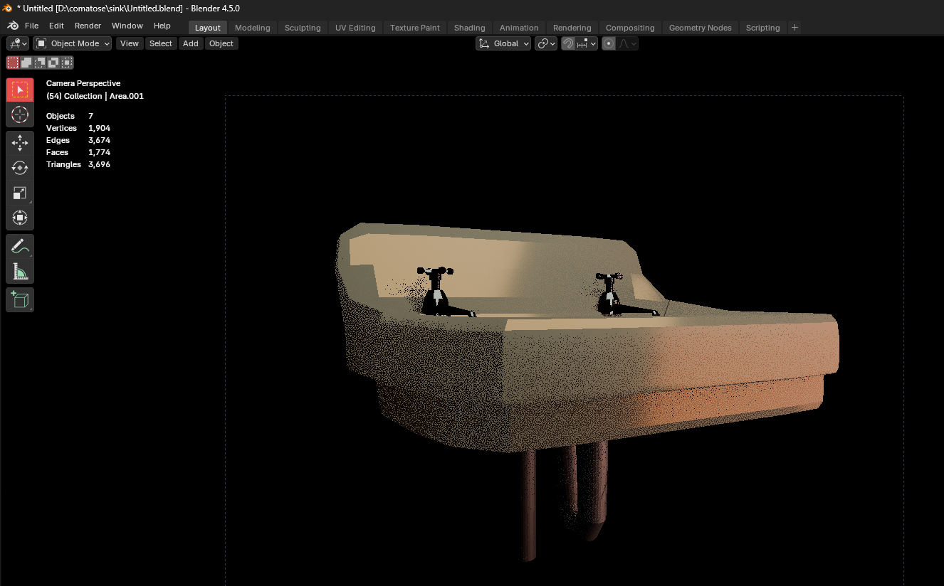 Material render of a ceramic hospital sink