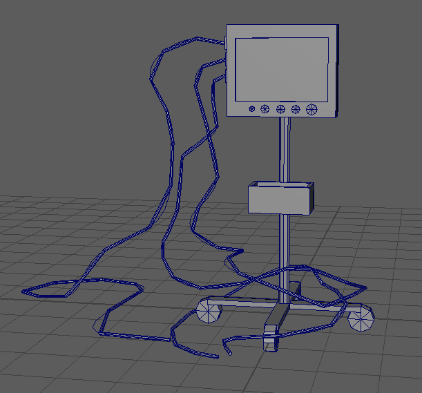 Wireframe of a vital sign monitor and cables